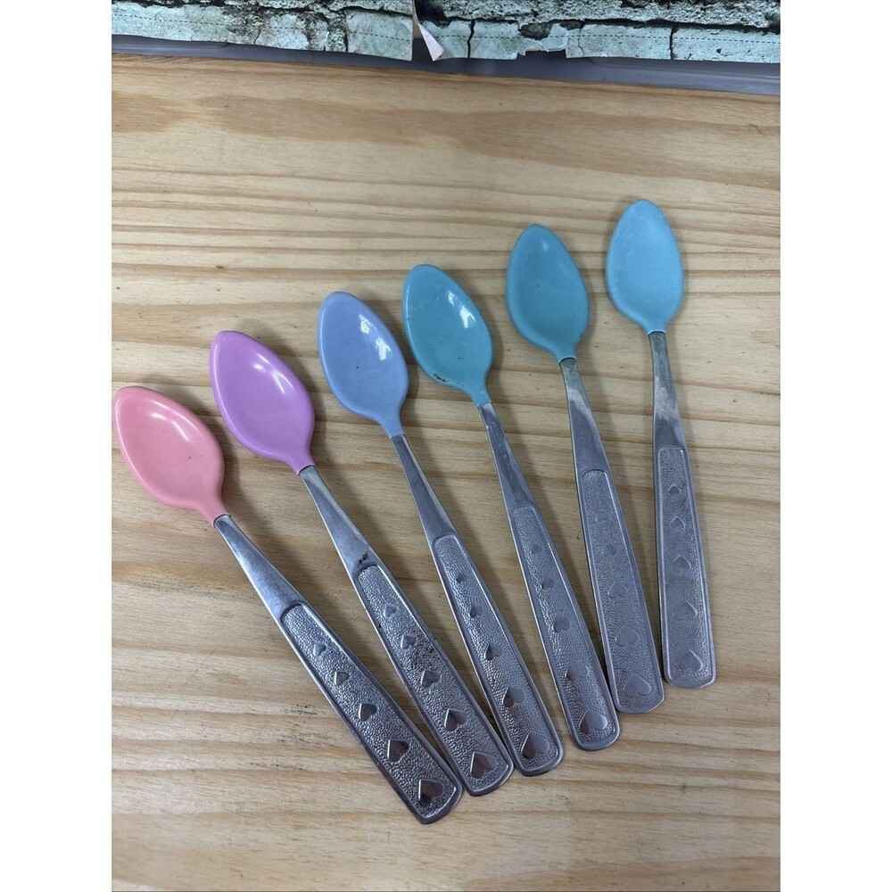 Lot of 6 Munchkin Soft Bite-Safety Baby Spoon Stainless Turns White-Hot Vtg Y2K